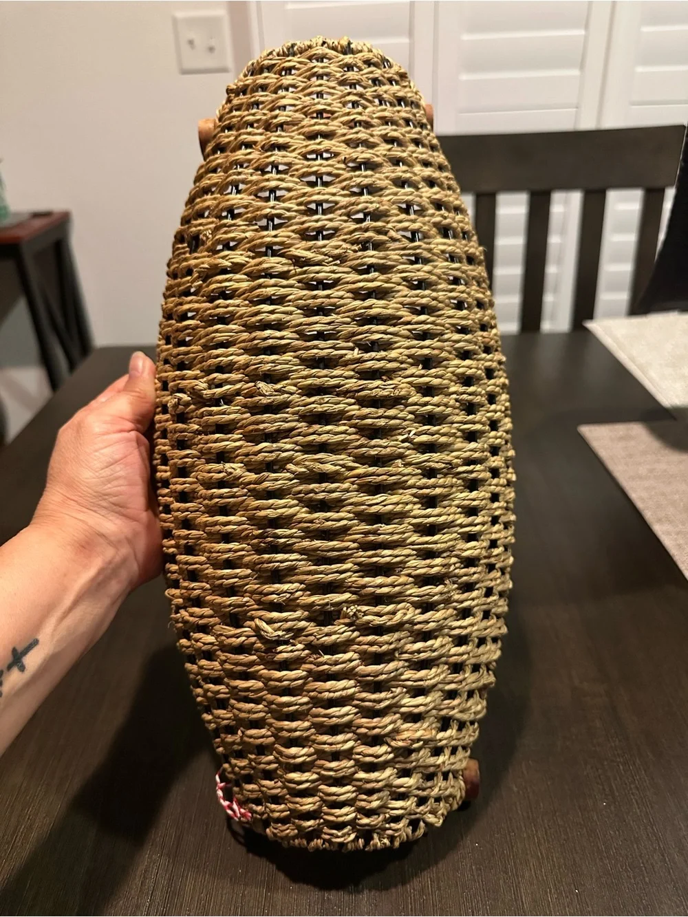 Vintage BURLINGTON BASKET CO Woven Gondola Boat Tray Wood Handles